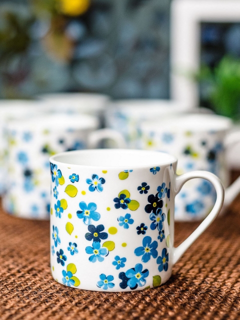 SONAKI White 6-Pieces Printed Bone China Cups Set