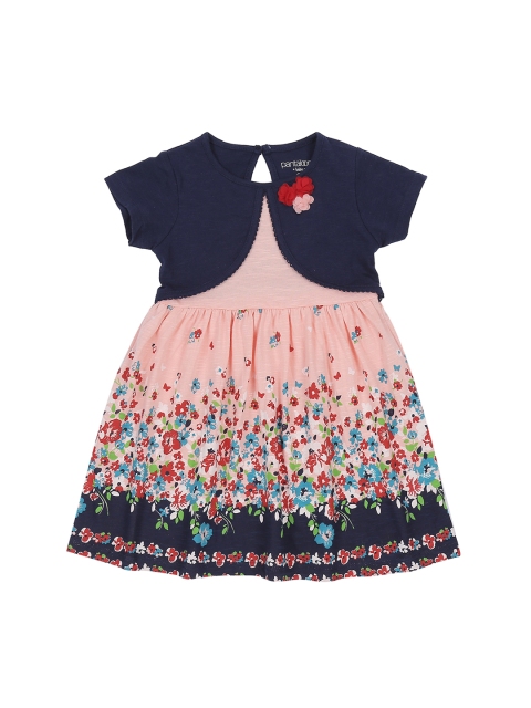 

Pantaloons Baby Girls Peach-Coloured & Navy Printed Fit and Flare Dress