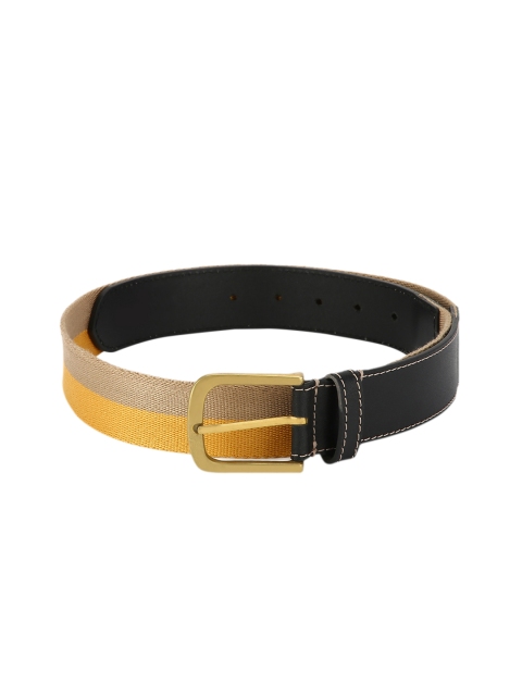

Calligraphy Men Black & Yellow Striped Leather Belt