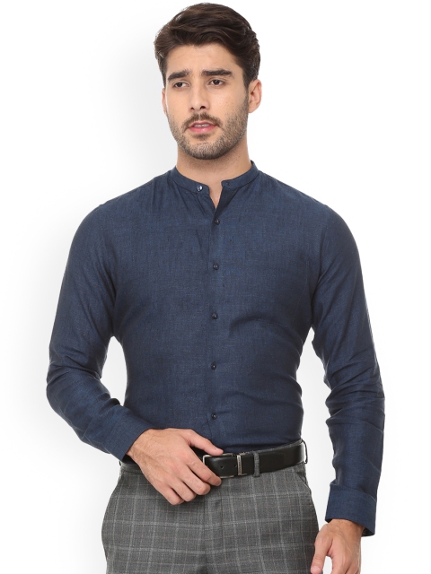 

Van Heusen Men Navy Blue Slim Fit Solid Linen Formal Shirt