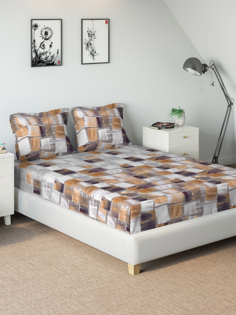 

DDecor Brown Abstract 210 TC Cotton 1 King Bedsheet with 2 Pillow Covers