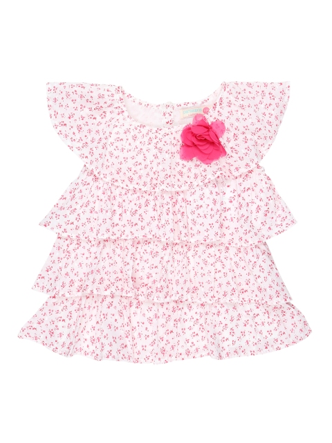 

Pantaloons Junior Girls Pink & White Printed Tiered Top