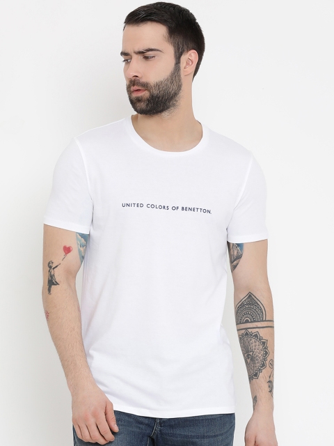 

United Colors of Benetton Men White Printed Round Neck T-shirt