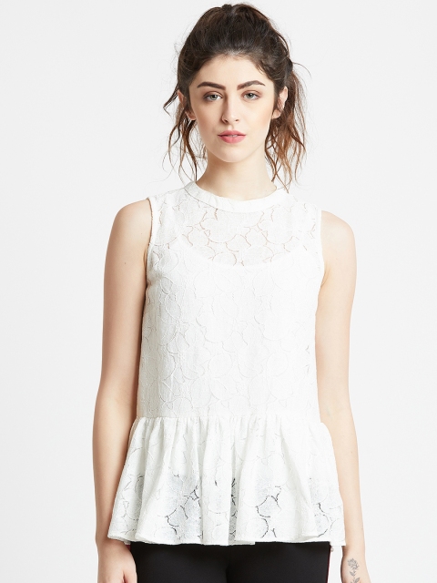 

COVER STORY Women White Self Design A-Line Top