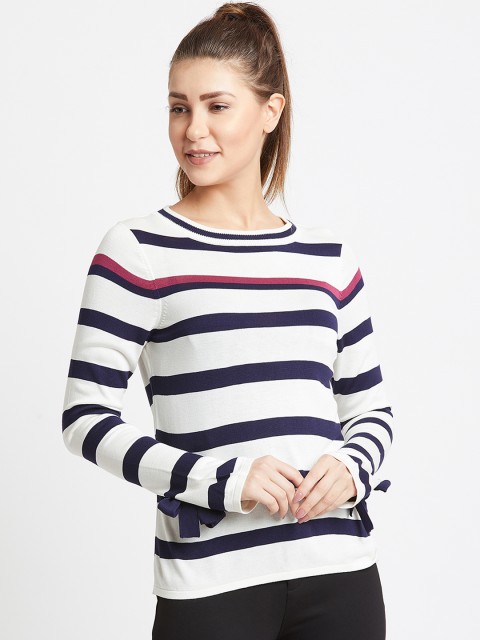 

COVER STORY Women Blue & White Striped Sweater