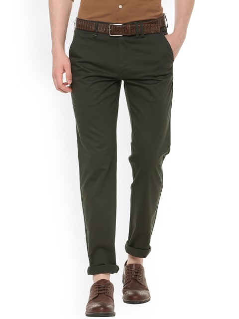 

Van Heusen Men Olive Green Slim Fit Solid Regular Trousers