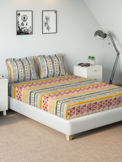 

DDecor Red & Yellow Geometric 180 TC Cotton 1 King Bedsheet with 2 Pillow Covers