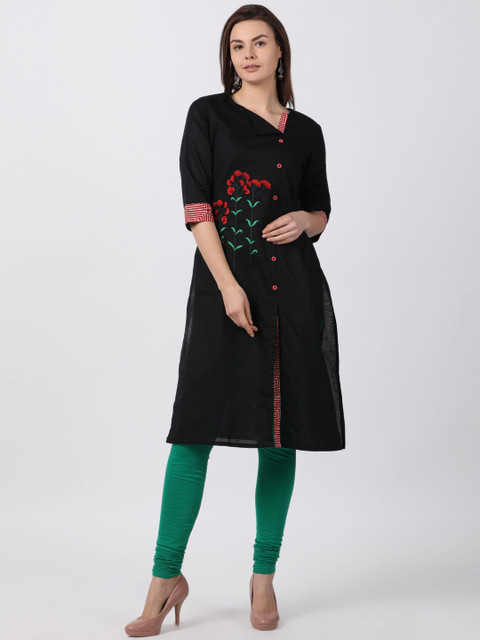 

Alena Women Black Embroidered A-Line Kurta