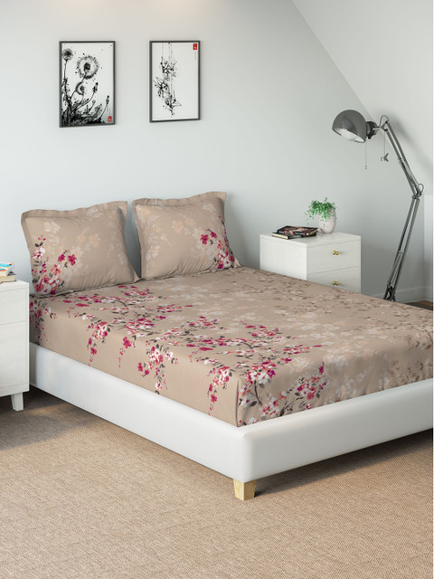 

DDecor Mauve & Red Floral 180 TC Cotton 1 Queen Bedsheet with 2 Pillow Covers