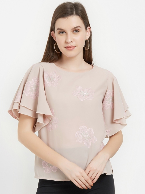 

Soie Women Beige Self Design Top