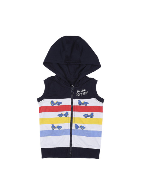 

Pantaloons Baby Boys Blue & White Striped Hooded Sweatshirt
