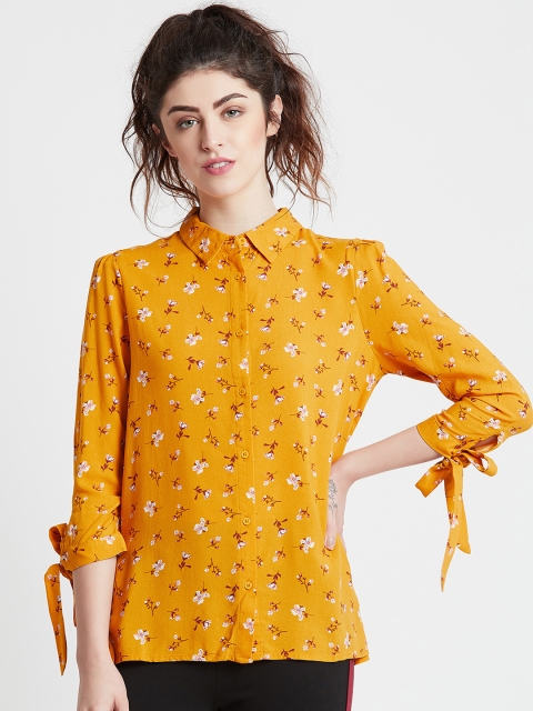 

COVER STORY Women Mustard Yellow Printed Shirt Style Top