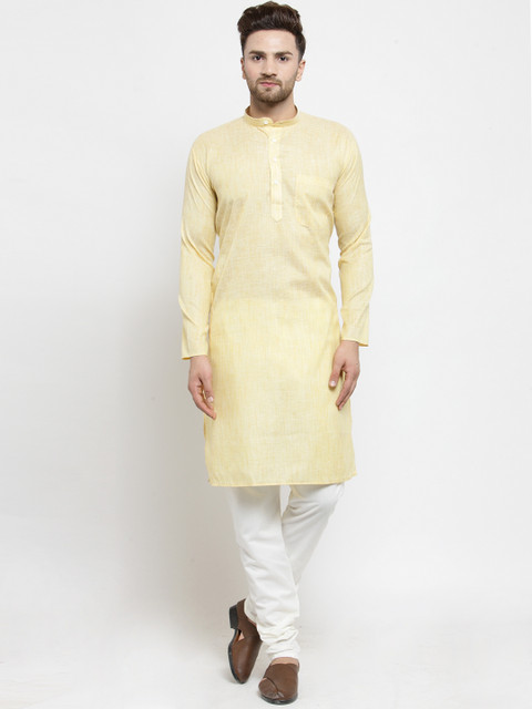 

Jompers Men Yellow & White Solid Kurta with Churidar