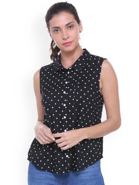 

People Women Navy Blue & Off-White Regular Fit Printed Casual Shirt
