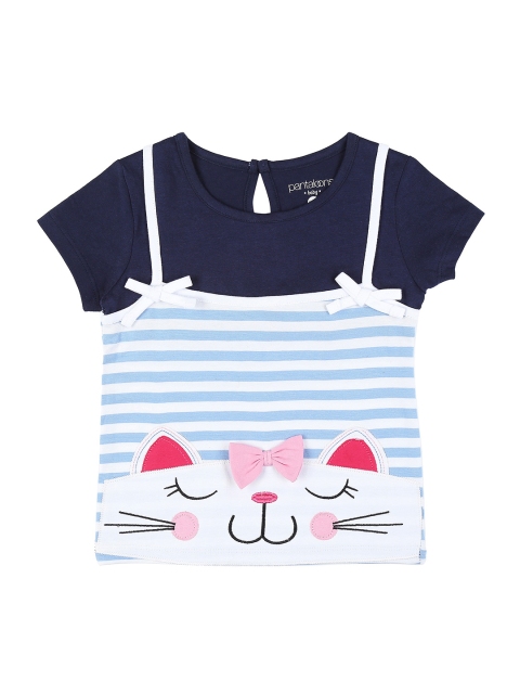 

Pantaloons Baby Girls Blue Striped Round Neck T-shirt