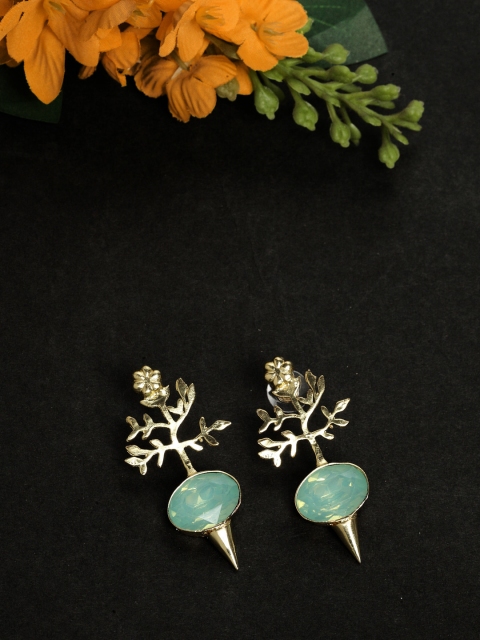 

DIVA WALK Gold-Plated & Green Contemporary Handcrafted Drop Earrings