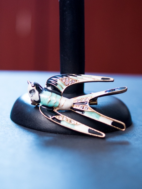 

Golden Peacock Gold-Toned Stone-Studded Swallow-Shaped Brooch