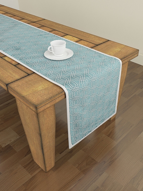

S9home by Seasons Turquoise Blue Geometric Pattern 6 Seater Table Runner
