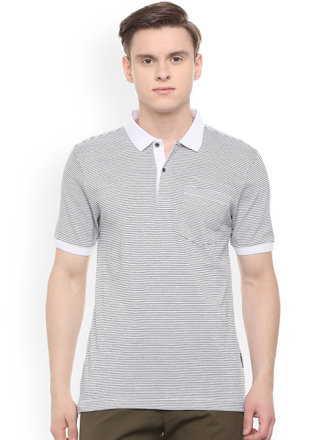 

Van Heusen Men White & Blue Striped Polo Collar T-shirt
