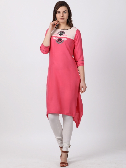 

Alena Women Pink Solid A-Line Kurta