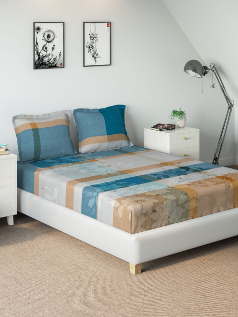 

DDecor Blue & White Geometric 210 TC Cotton 1 King Bedsheet with 2 Pillow Covers