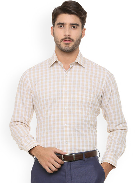 

Van Heusen Men Beige & White Regular Fit Checked Formal Shirt