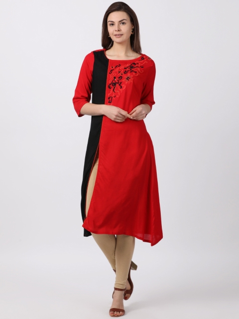 

Alena Women Red Embroidered Straight Kurta