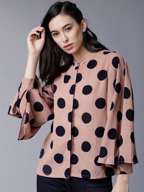 

Tokyo Talkies Women Pink & Black Printed Shirt Style Top