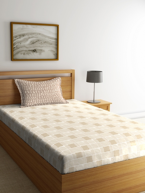 

Portico New York Grey & Beige Geometric 144 TC Cotton 1 Single Bedsheet with 1 Pillow Covers