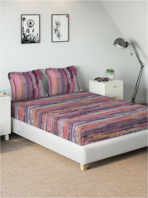 

DDecor Pink Geometric 180 TC Cotton 1 King Bedsheet with 2 Pillow Covers