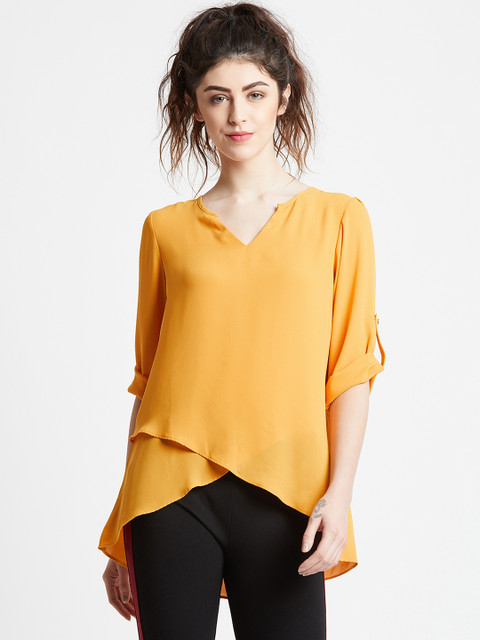 

COVER STORY Women Yellow Solid Tiered Top