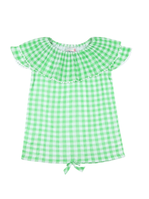 

Pantaloons Junior Girls Green & White Checked Top