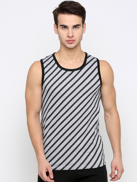 

Maniac Men Grey Striped Scoop Neck Pure Cotton T-shirt