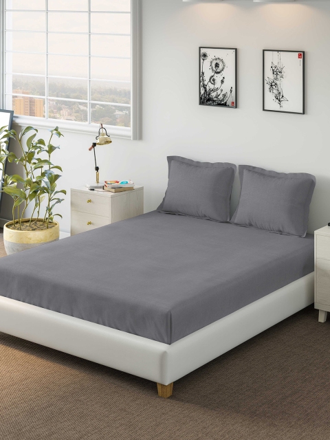 

DDecor Grey Solid 150 TC Cotton 1 King Bedsheet with 2 Pillow Covers