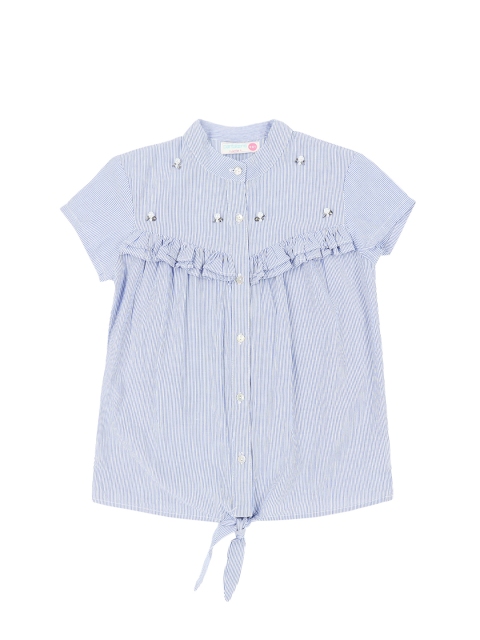 

Pantaloons Junior Girls Blue Striped Shirt Style Pure Cotton Top