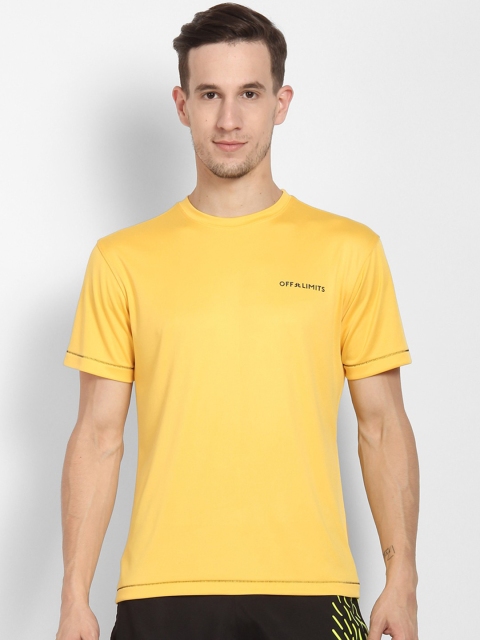 

OFF LIMITS Men Yellow Solid Round Neck T-shirt