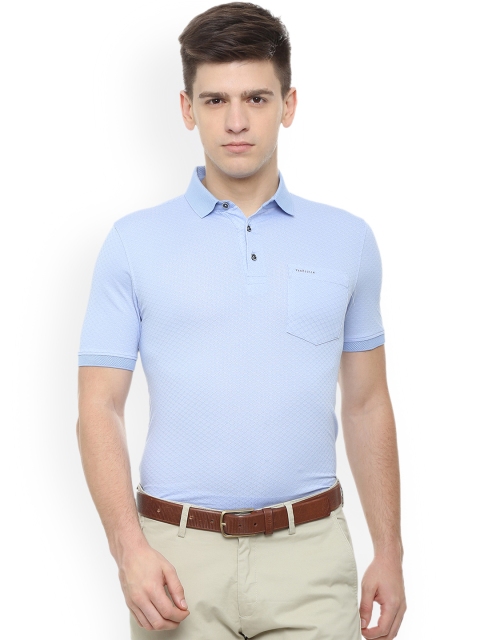 

Van Heusen Men Blue Self Design Polo Collar T-shirt