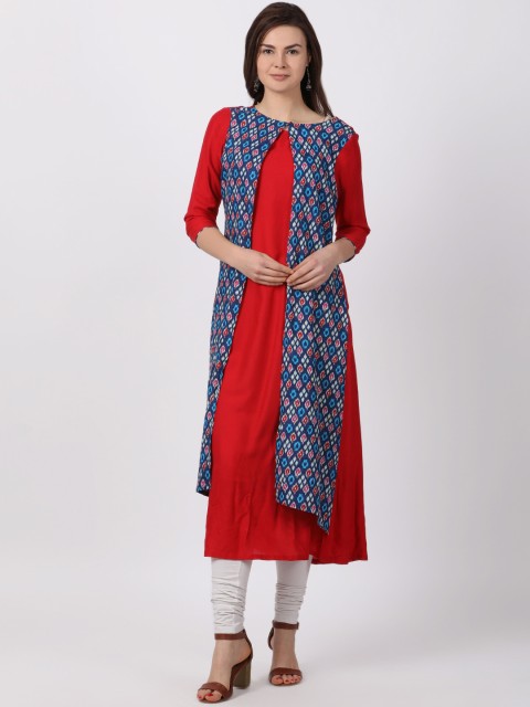 

Alena Women Red Printed Layered A-Line Kurta