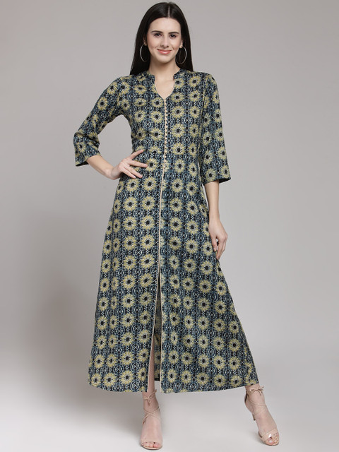

plusS Women Green & Blue Printed Maxi Dress
