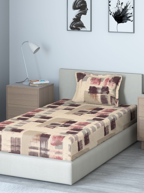 

DDecor Brown & Beige Abstract 140 TC Cotton 1 Single Bedsheet with 1 Pillow Covers