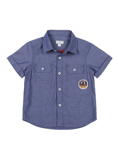

Pantaloons Baby Boys Blue Regular Fit Solid Casual Shirt
