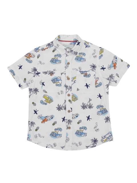 

Pantaloons Junior Boys White Regular Fit Printed Casual Shirt
