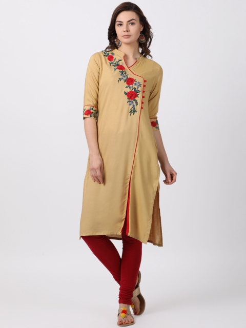 

Alena Women Beige Embroidered A-Line Kurta