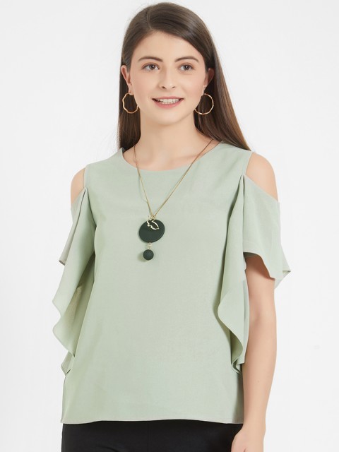 

Soie Women Green Solid A-Line Top