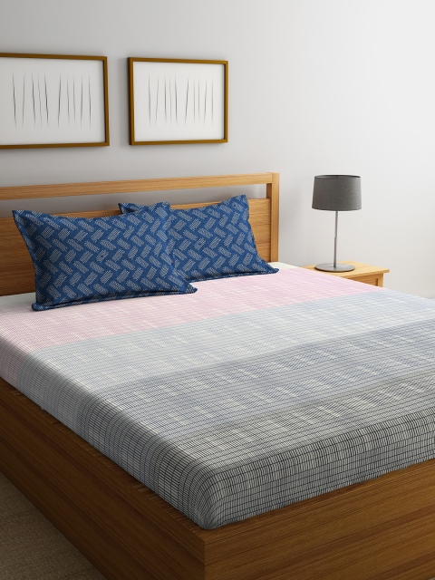 

Portico New York Multicoloured Geometric 144 TC Cotton 1 King Bedsheet with 2 Pillow Covers, Multi