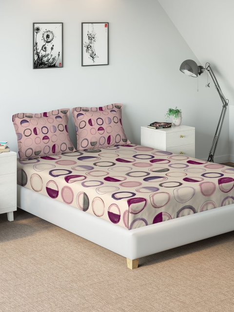 

DDecor Beige Abstract 144 TC Cotton 1 King Bedsheet with 2 Pillow Covers