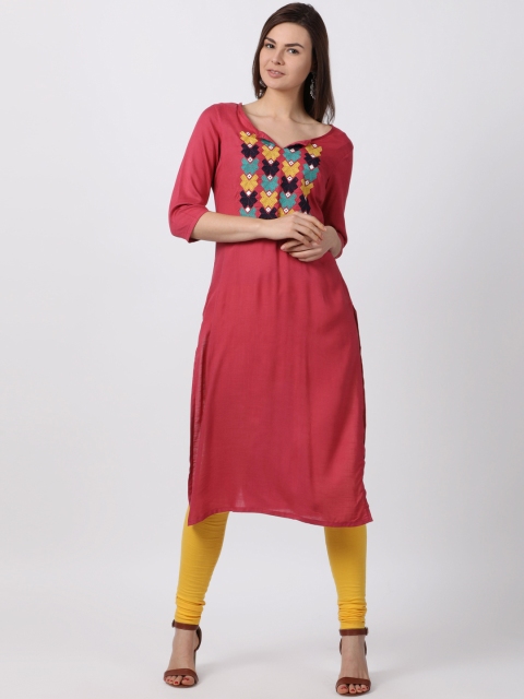 

Alena Women Pink Yoke Design Straight Kurta