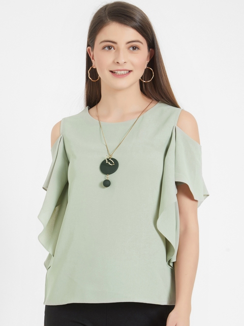 

Soie Women Green Solid A-Line Top