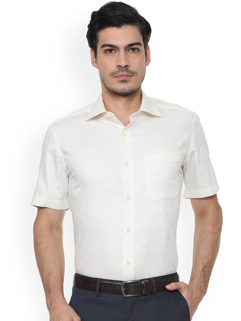 

Louis Philippe Men Cream-Coloured Regular Fit Self Design Formal Shirt