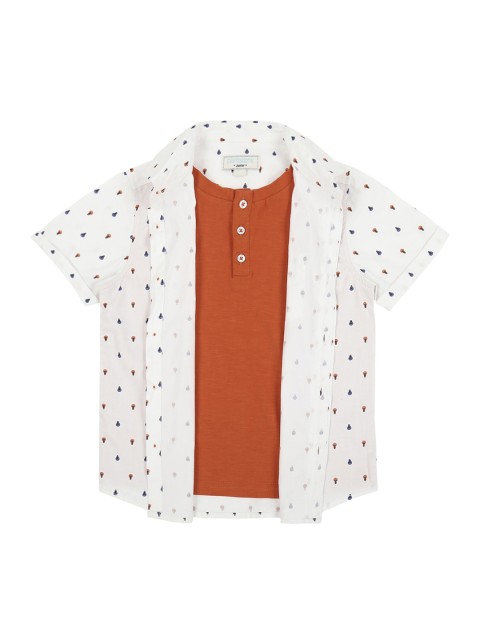 

Pantaloons Junior Boys White & Orange Regular Fit Printed Casual Shirt